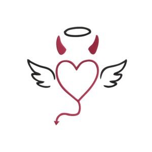 Angel And Devil Heart Machine Embroidery Design, Beautiful Artistic Embroidery File
