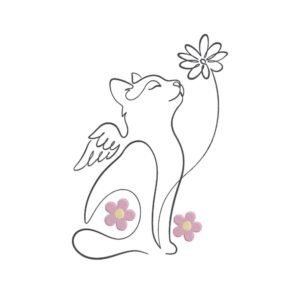 Angel Cat With Flowers Machine Embroidery Design, Kitten Outline Embroidery File