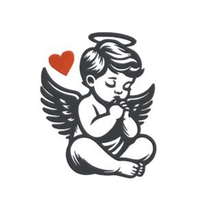 Praying Baby Angel With Heart Machine Embroidery Design, Spiritual Embroidery File