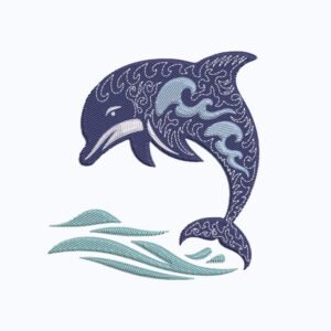 Artistic Dolphin Machine Embroidery Design, Sea Animal Embroidery File