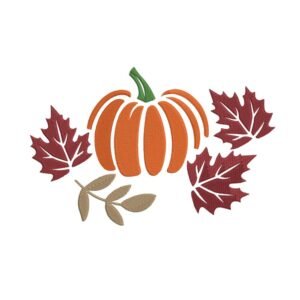 Autumn Pumpkin And Leaves Machine Embroidery Design, Fall Season Embroidery File