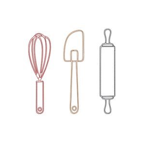 Baking Essentials Outline Machine Embroidery Design, Minimalist Kitchen Line Art Embroidery File