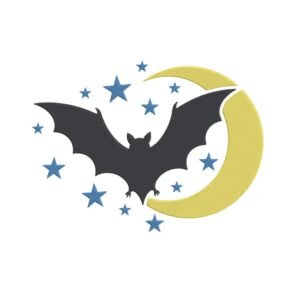 Bat And Moon Machine Embroidery Design, Halloween Embroidery File