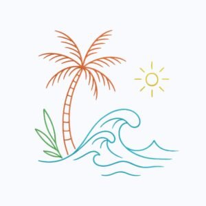 Minimalist Beach Machine Embroidery Design, Summer Vacation Season Embroidery File