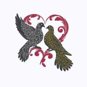Ornamental Bird Couple Machine Embroidery Design, Birds Embroidery File