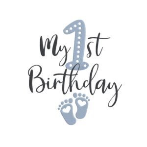My First Birdthday Blue Machine Embroidery Design, Kids Embroidery File