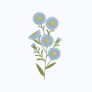 Blue Aster Flowers Machine Embroidery Design, Floral Embroidery File