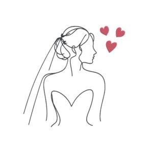 Bride With Hearts Line Art Machine Embroidery Design, Wedding Marriage Outline Embroidery File