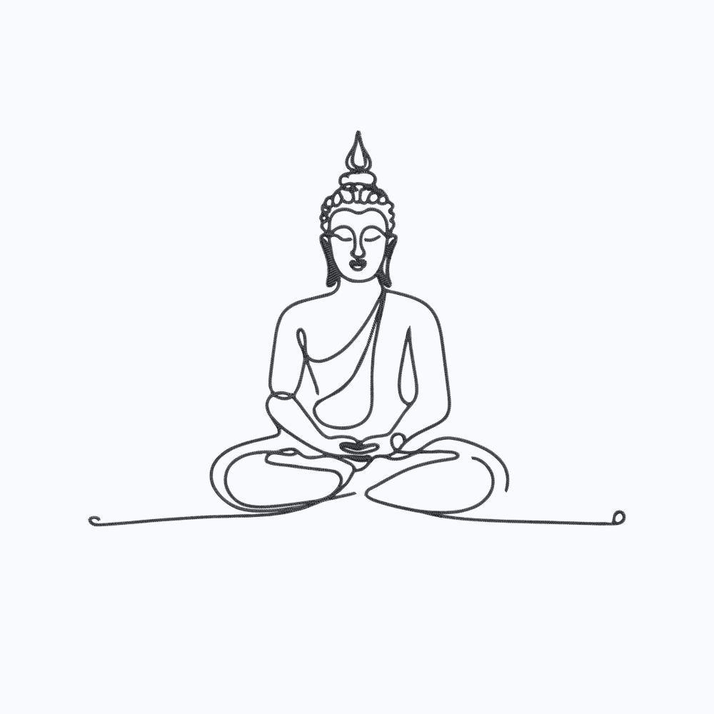 Meditating Linear Buddha Machine Embroidery Design, Boho Spiritual Embroidery File