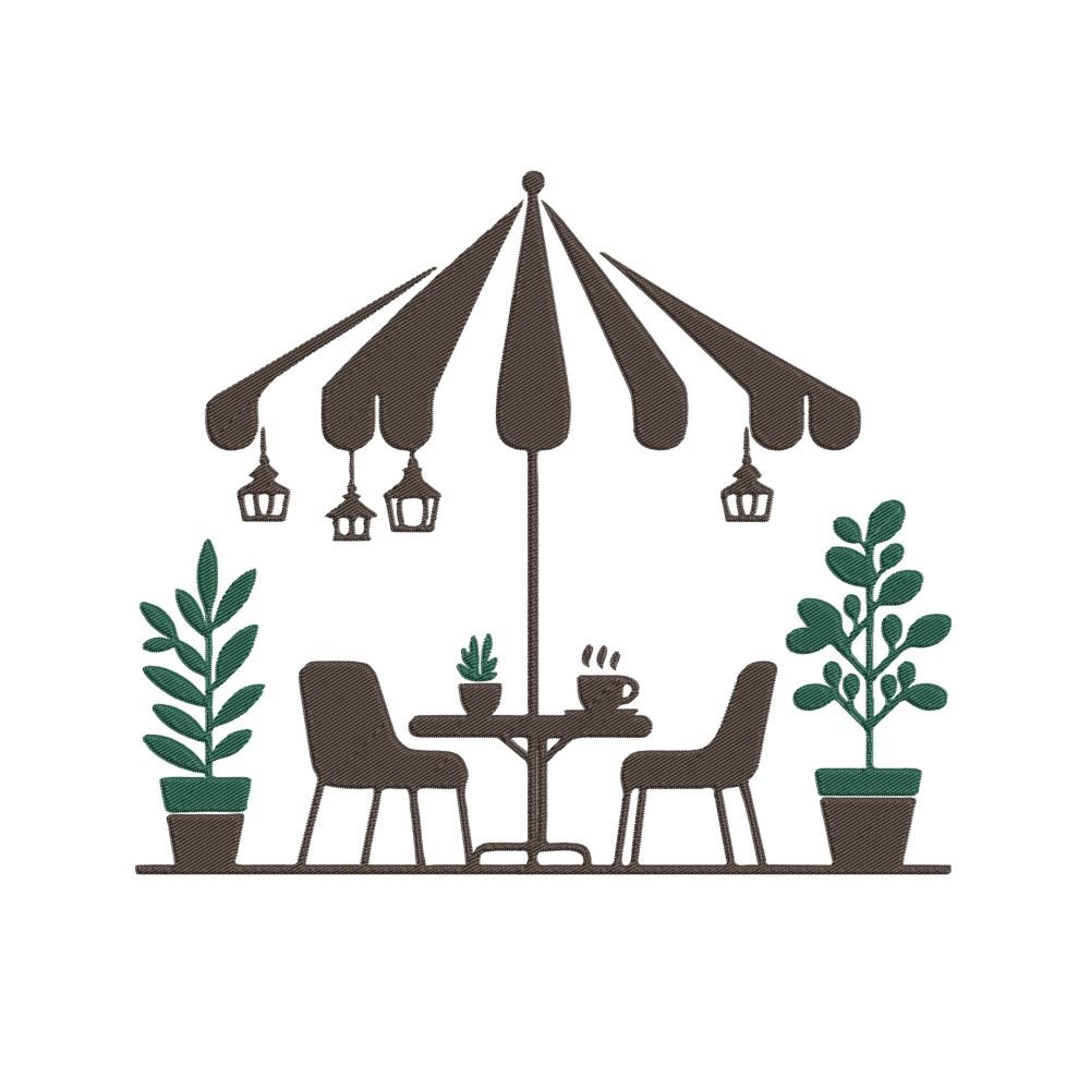 Cafe Terrace Machine Embroidery Design, Hobby and Activity for All Embroidery File