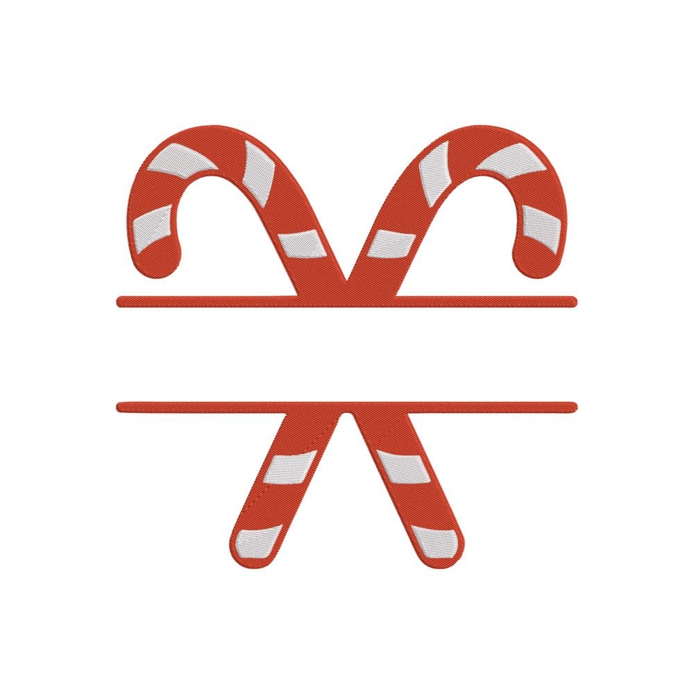 Candy Cane Split Name Frame Machine Embroidery Design, Christmas Winter Season Embroidery File
