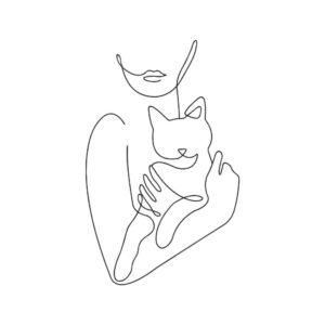 Linear Woman And Cat Machine Embroidery Design, Kitten Outline Embroidery File