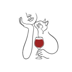 Cat Love And Wine Outline Machine Embroidery Design, Woman Embroidery File