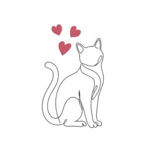 Cat Outline With Hearts Machine Embroidery Design, Kitten Embroidery File