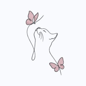 Cat With Butterflies Machine Embroidery Design, Kitten Outline Embroidery File