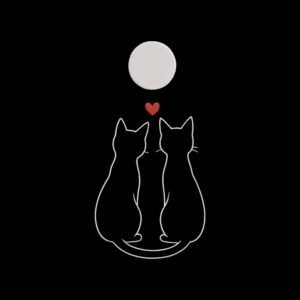 Night Cats And Moon Machine Embroidery Design, Kitten Embroidery File