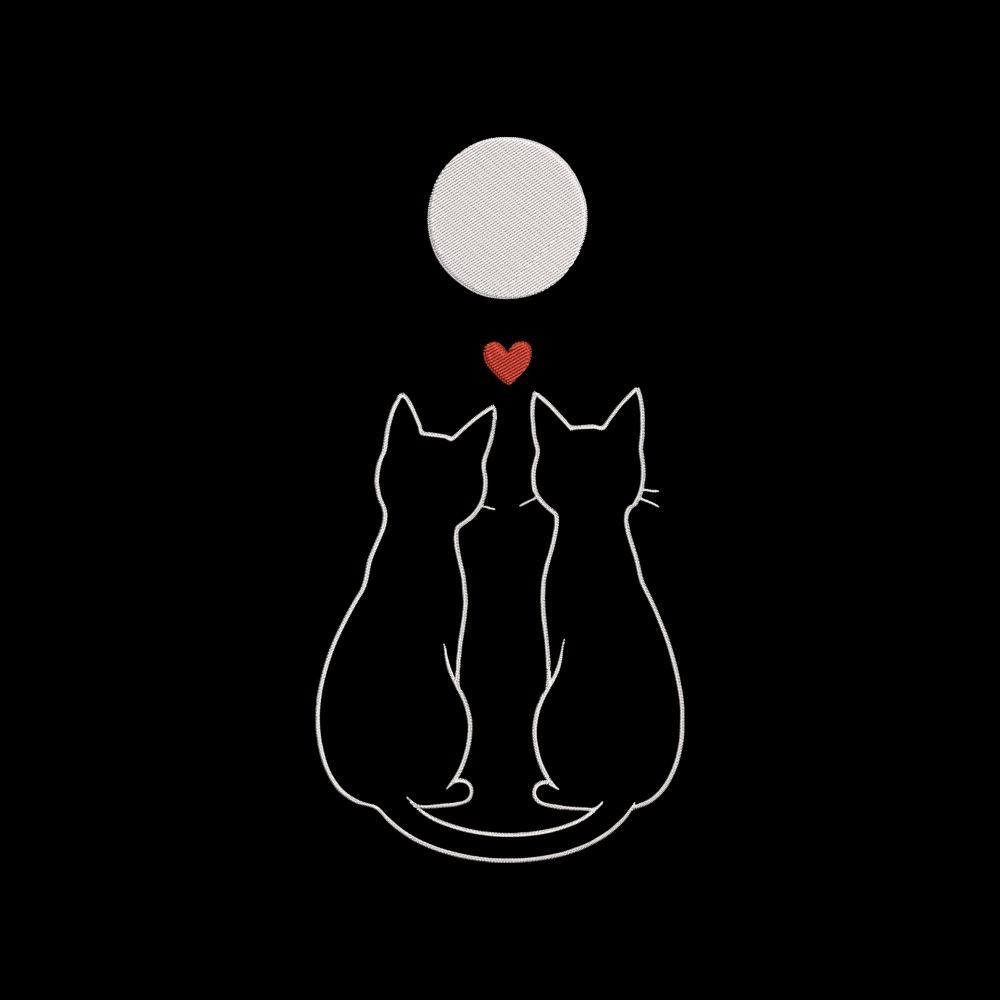 Night Cats And Moon Machine Embroidery Design, Kitten Embroidery File