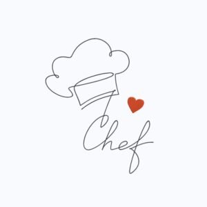 Linear Chef With Heart Machine Embroidery Design, Minimalist Kitchen Line Art Embroidery File