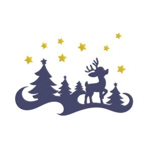 Christmas Night Silhouette Machine Embroidery Design, Holiday Winter Season Embroidery File