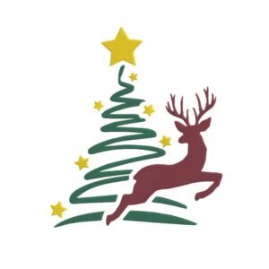 Christmas Tree And Deer Machine Embroidery Design, Holiday Winter Season Embroidery File