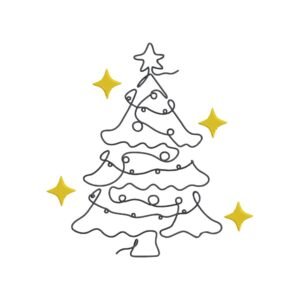Christmas Tree Outline With Stars Machine Embroidery Design, Holiday Winter Season Embroidery File