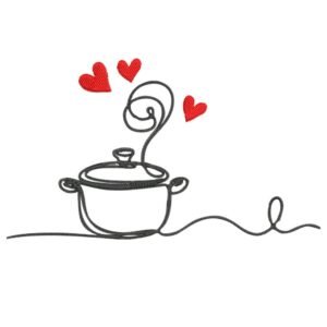 Cooking Love Outline Machine Embroidery Design, Minimalist Kitchen Line Art Embroidery File