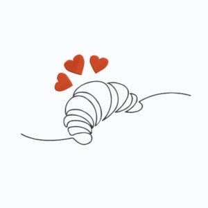 Croissant With Hearts Outline Machine Embroidery Design, Minimalist Kitchen Line Art Embroidery File