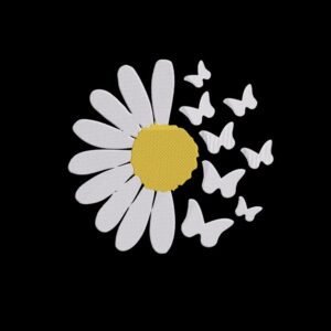 Daisy Butterflies Machine Embroidery Design, Flower Embroidery File