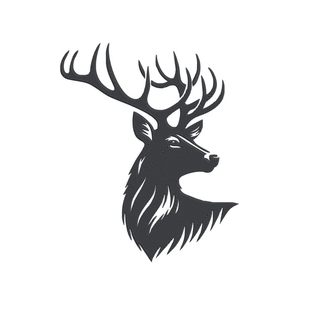 Deer Head Silhouette Machine Embroidery Design, Animal Embroidery File