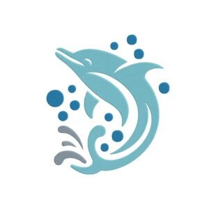Dolphin With Bubbles Machine Embroidery Design, Sea Animal Embroidery File