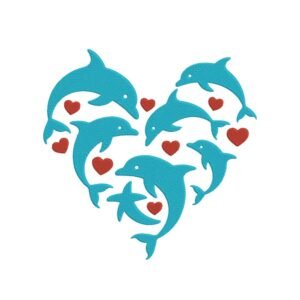 Dolphins Heart Machine Embroidery Design, Sea Animal Embroidery File