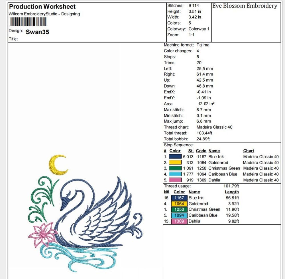 Swan And Moon Machine Embroidery Design, Bird Embroidery File - Image 2