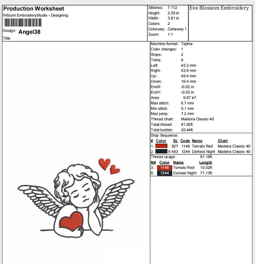 Baby Angel With Hearts Machine Embroidery Design, Kids Embroidery File - Image 2