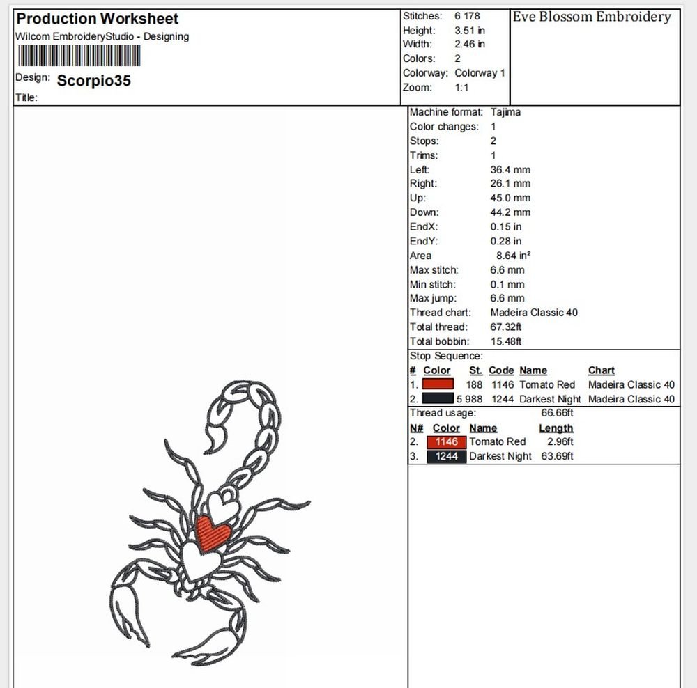 Scorpio Heart Machine Embroidery Design, Minimalist Animal Embroidery File - Image 2