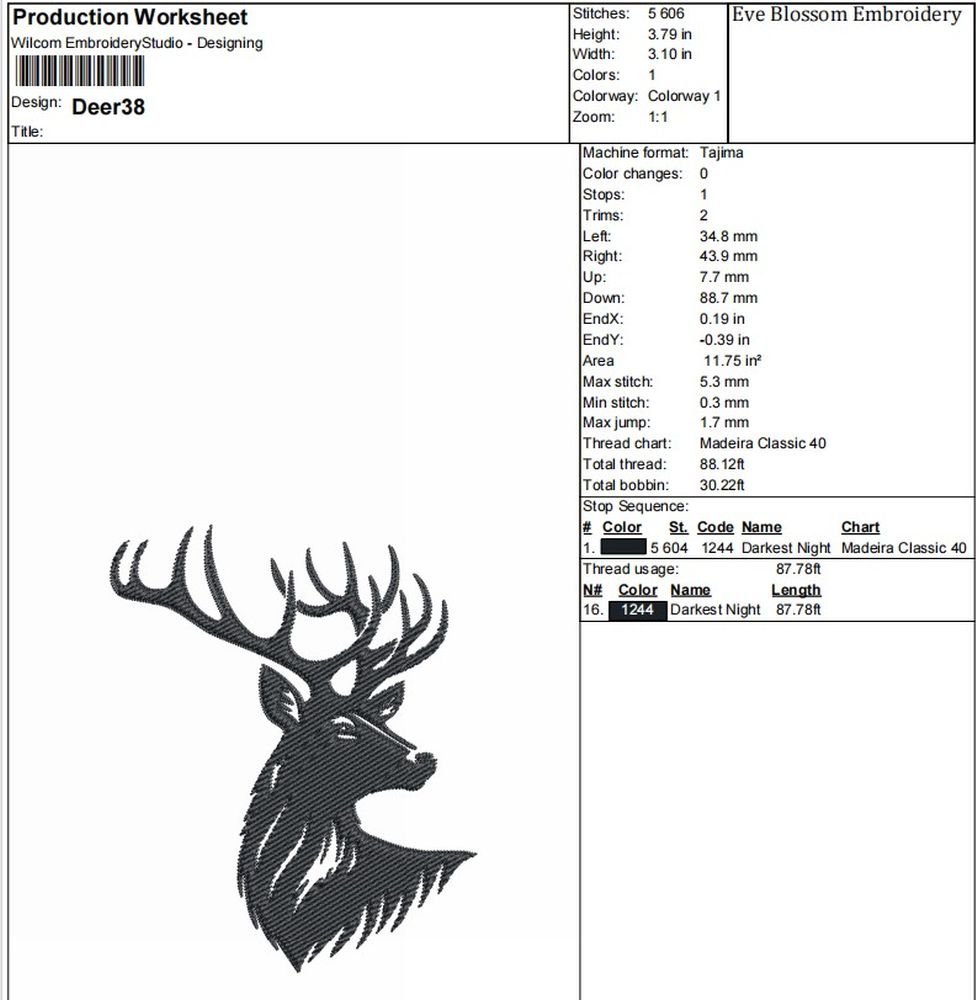 Deer Head Silhouette Machine Embroidery Design, Animal Embroidery File - Image 2