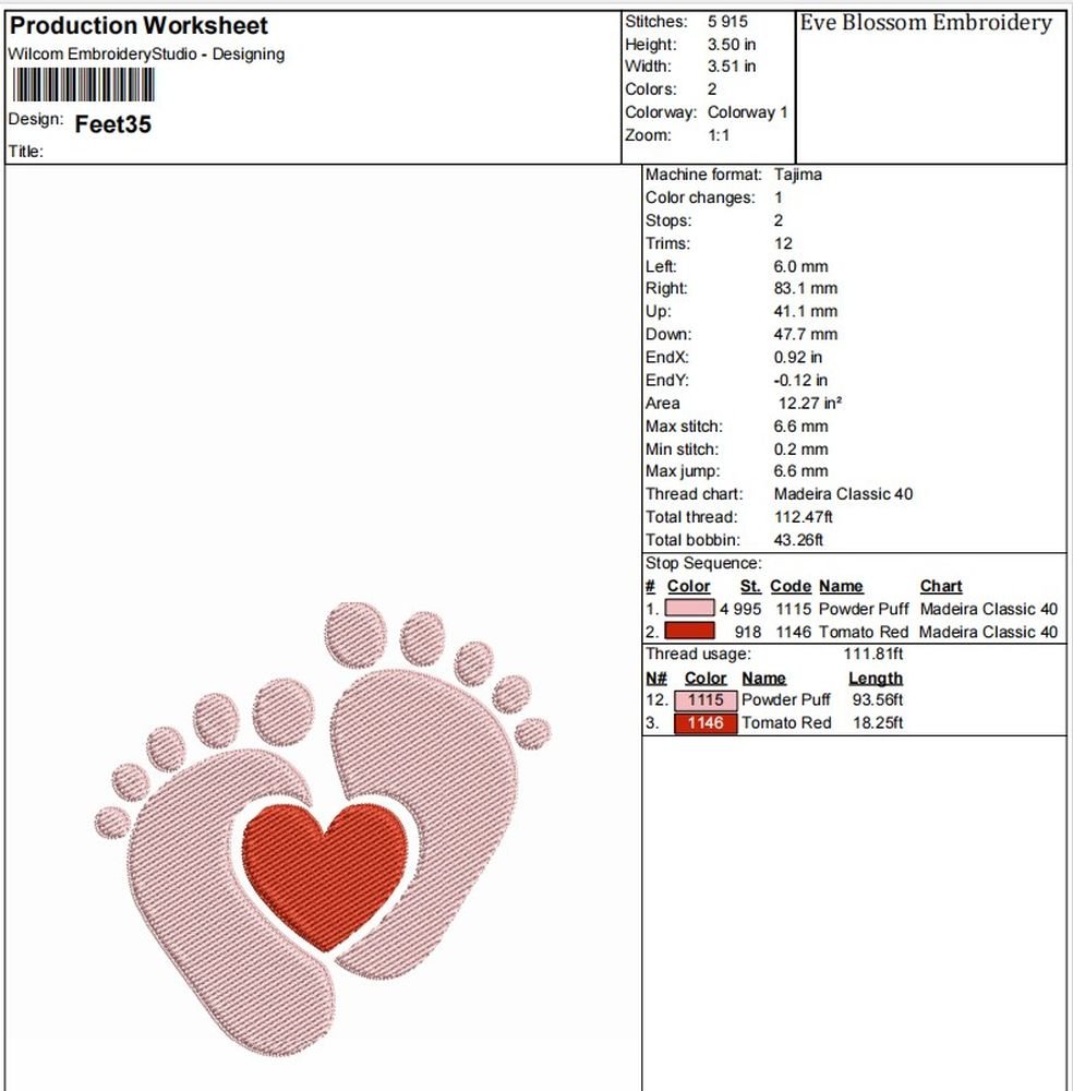Baby Feet With Heart Machine Embroidery Design, Kids Embroidery File - Image 2
