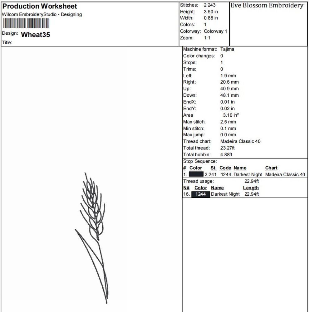 Linear Wheat Branch Machine Embroidery Design, Flower Outline Embroidery File - Image 2