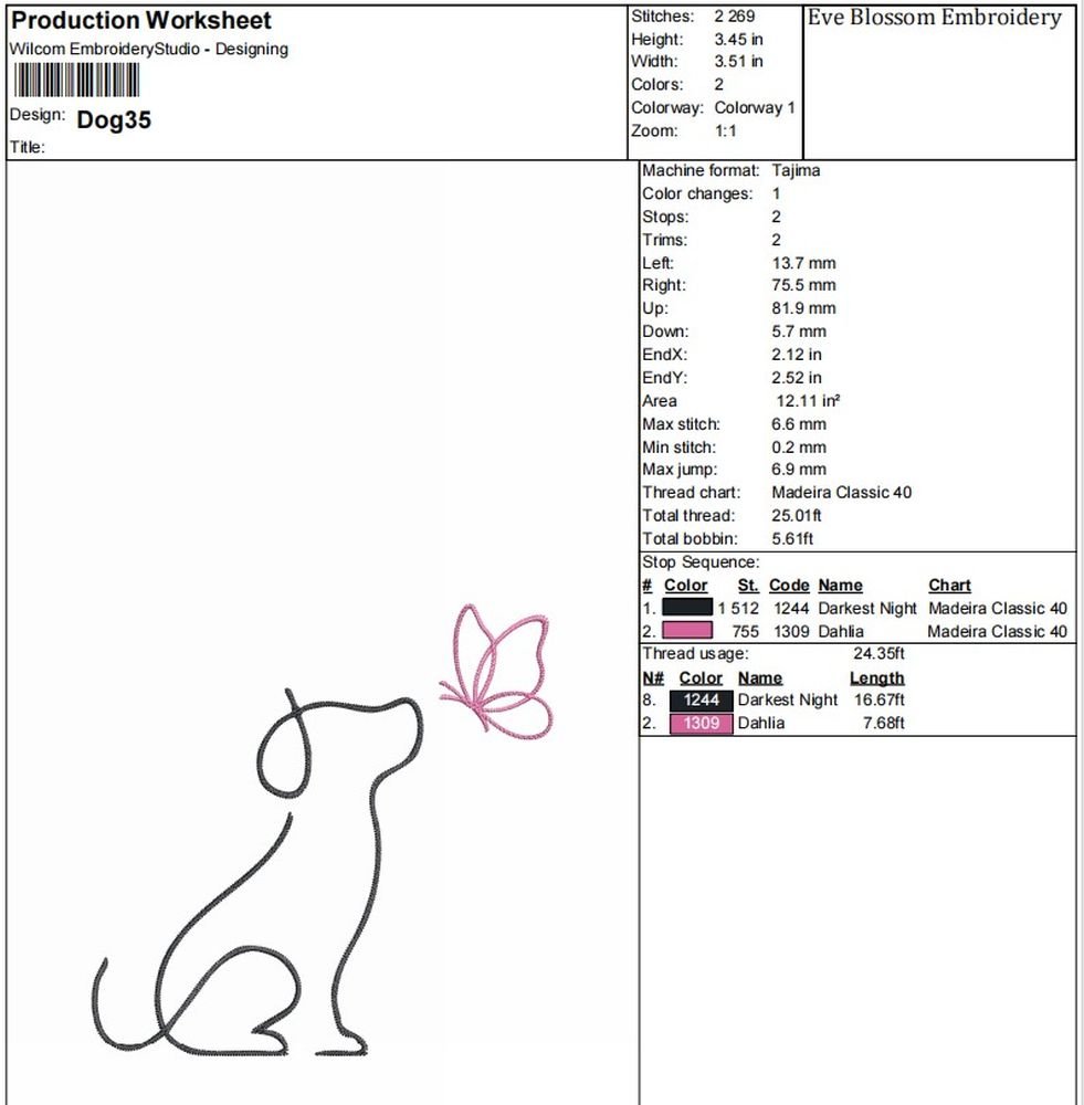 Linear Dog And Butterfly Machine Embroidery Design, Puppy Outline Embroidery File - Image 2