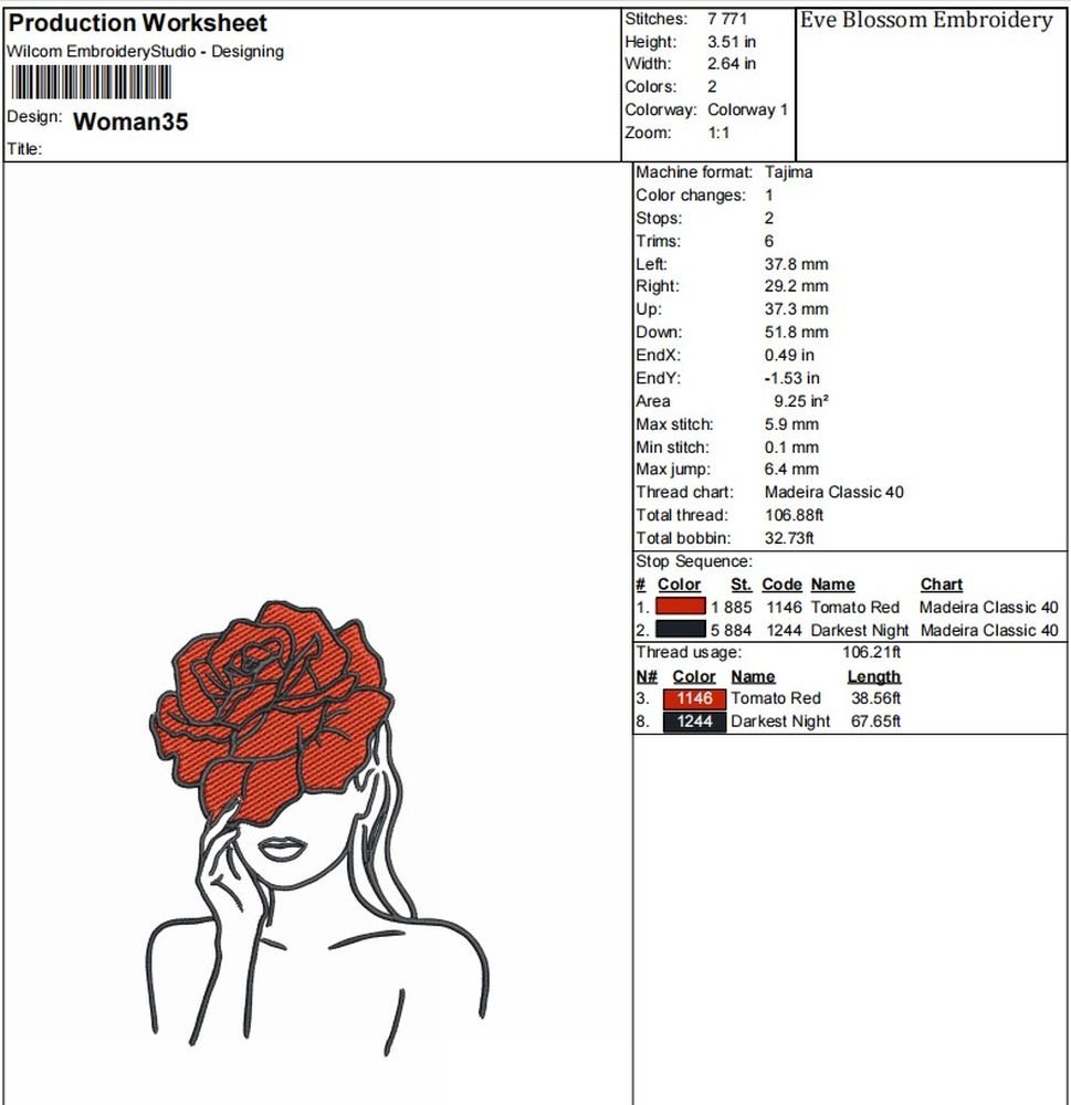 Linear Rose Woman Machine Embroidery Design, Floral Lady Line Art Embroidery File - Image 2