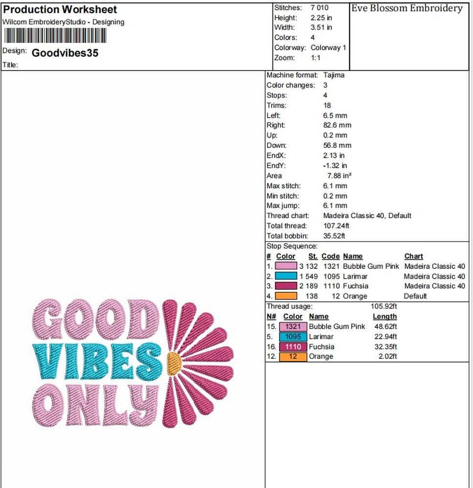 Good Vibes Only Flower Machine Embroidery Design, Summer Vacation Season Embroidery File - Image 2