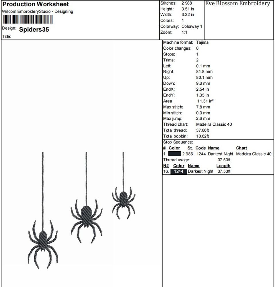 Three Spiders Machine Embroidery Design, Scary Halloween Embroidery File - Image 2
