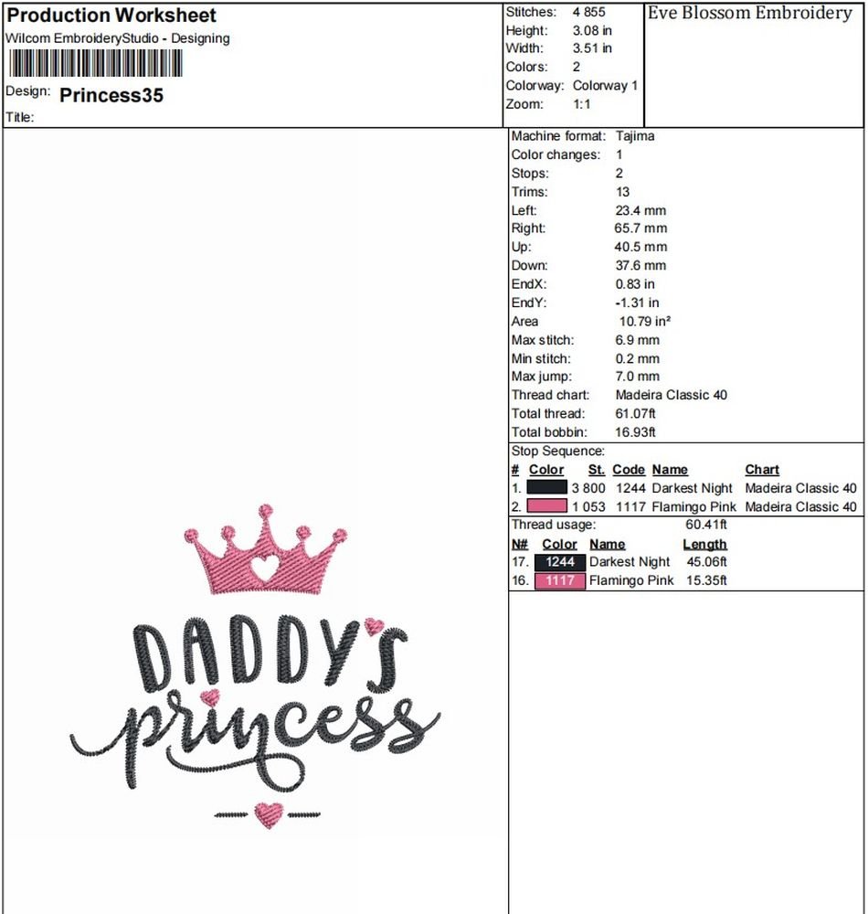 Daddys Princess Crown Machine Embroidery Design, Kids Embroidery File - Image 2