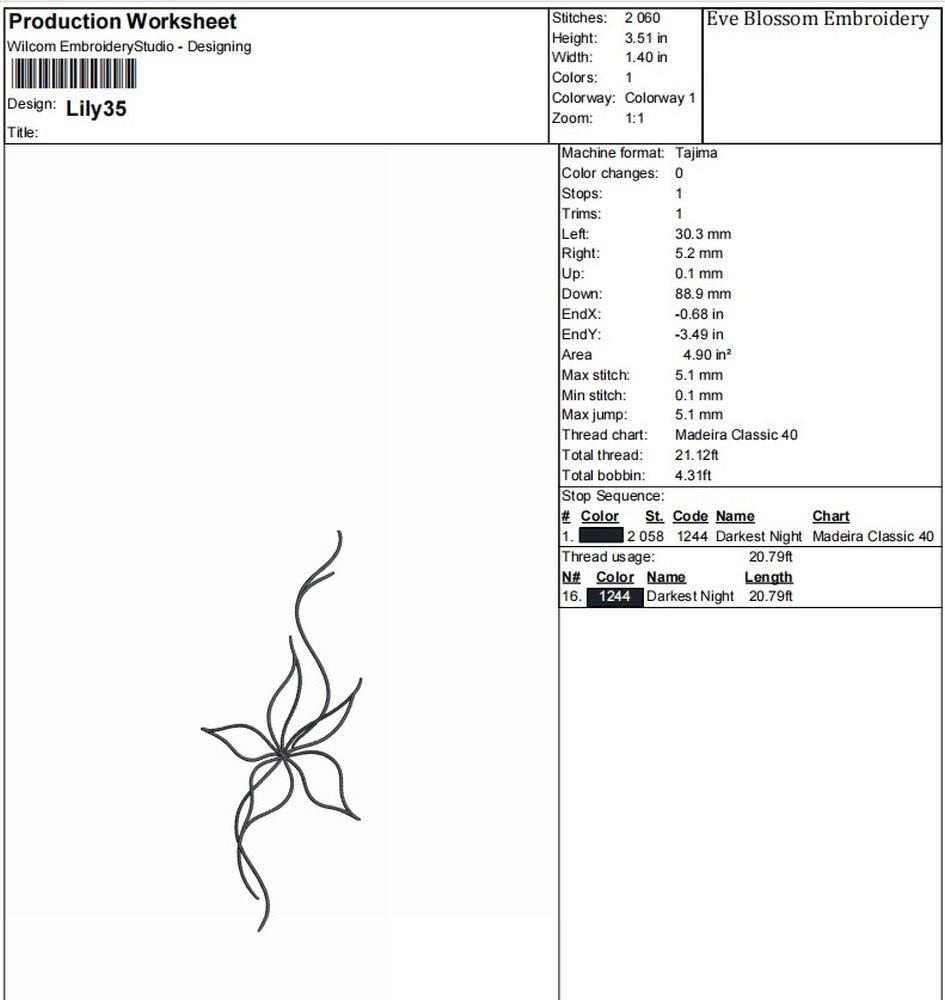 Lily Flower Outline Machine Embroidery Design, Floral Embroidery File - Image 2