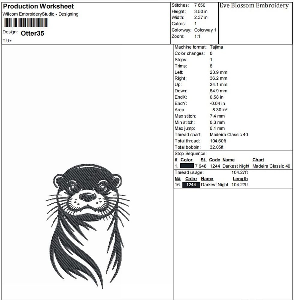 Otter Machine Embroidery Design, Wild Animal Embroidery File - Image 2