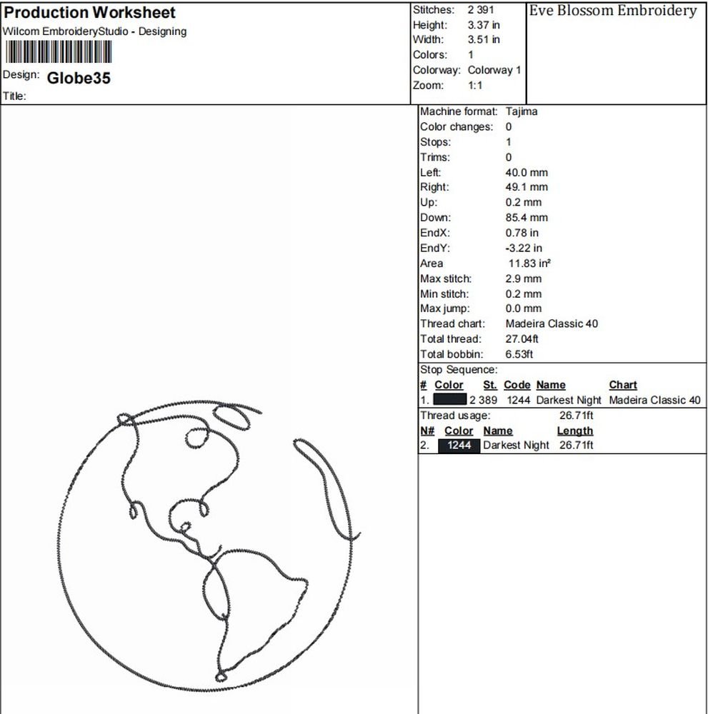 Globe Outline Machine Embroidery Design, Nature Embroidery File - Image 2