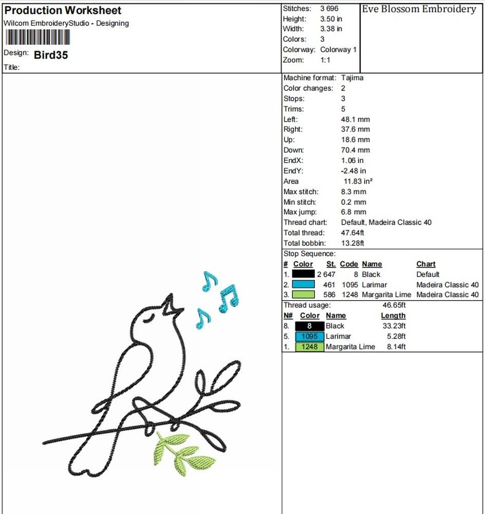 Singing Bird Machine Embroidery Design, Birds Outline Embroidery File - Image 2