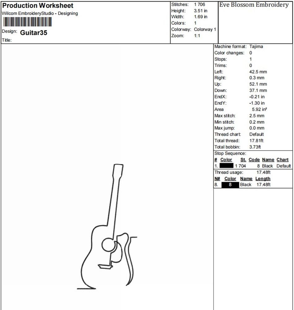 Guitar Outline Machine Embroidery Design, Music Instrument Embroidery File - Image 2