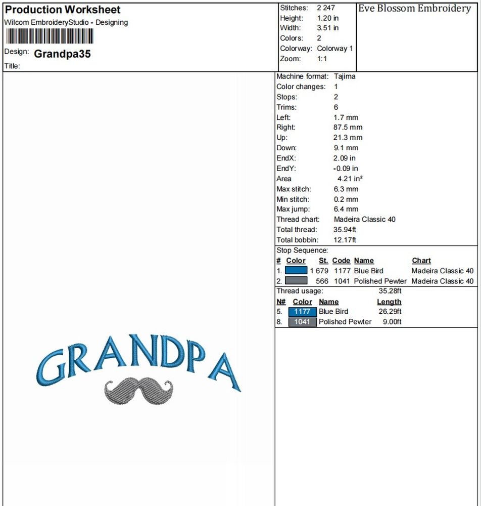 Grandpa Title With Mustache Machine Embroidery Design, Gift For Loved One Embroidery File - Image 2