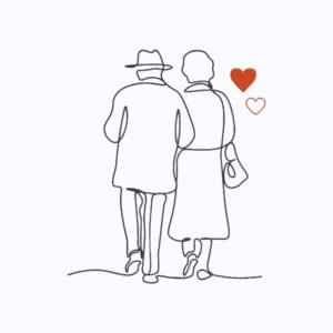 Linear Elderly Couple Machine Embroidery Design, Love Outline Embroidery File