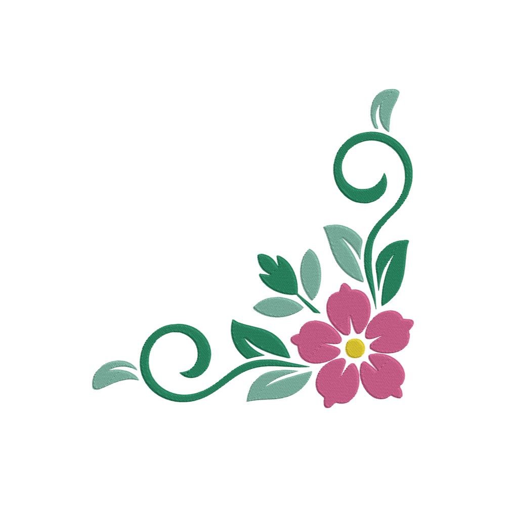 Floral Corner Machine Embroidery Design, Flower Embroidery File